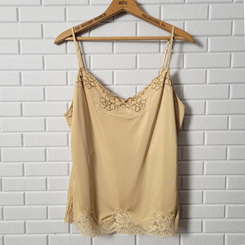 Vintage 2000s The Limited Camisole XL Tan Lace Sequin Shelf Bra Top